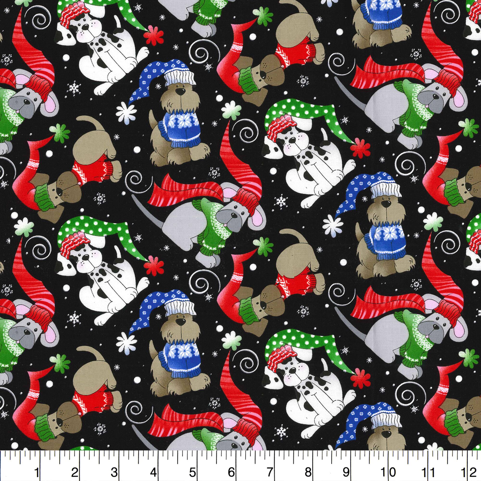 Fabric Traditions Christmas Black Winter Dogs Cotton Fabric